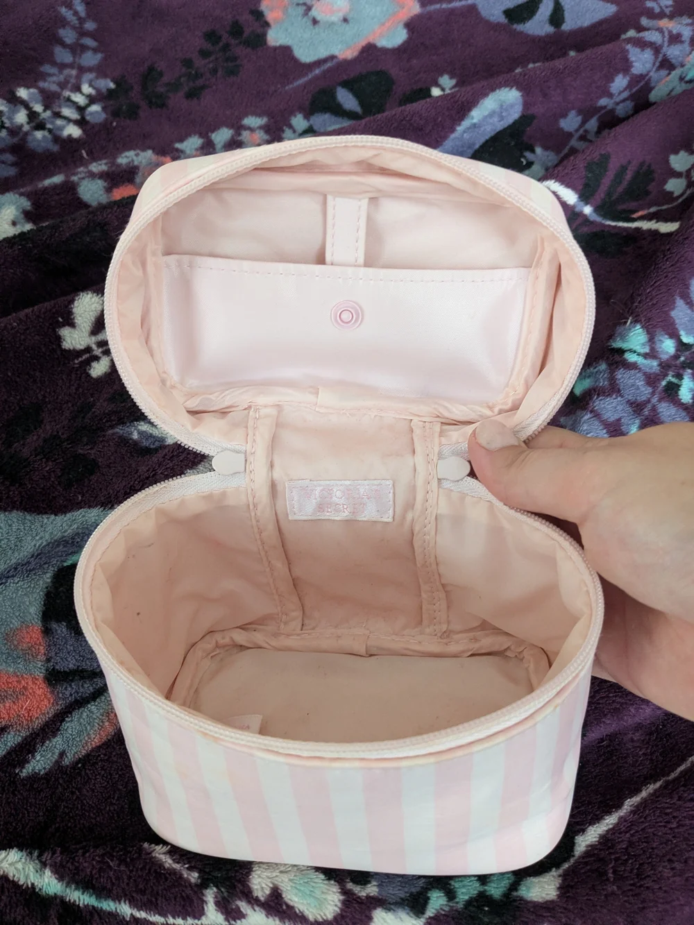 Victoria's Secret Pink and White Striped Cosmetic Train Case